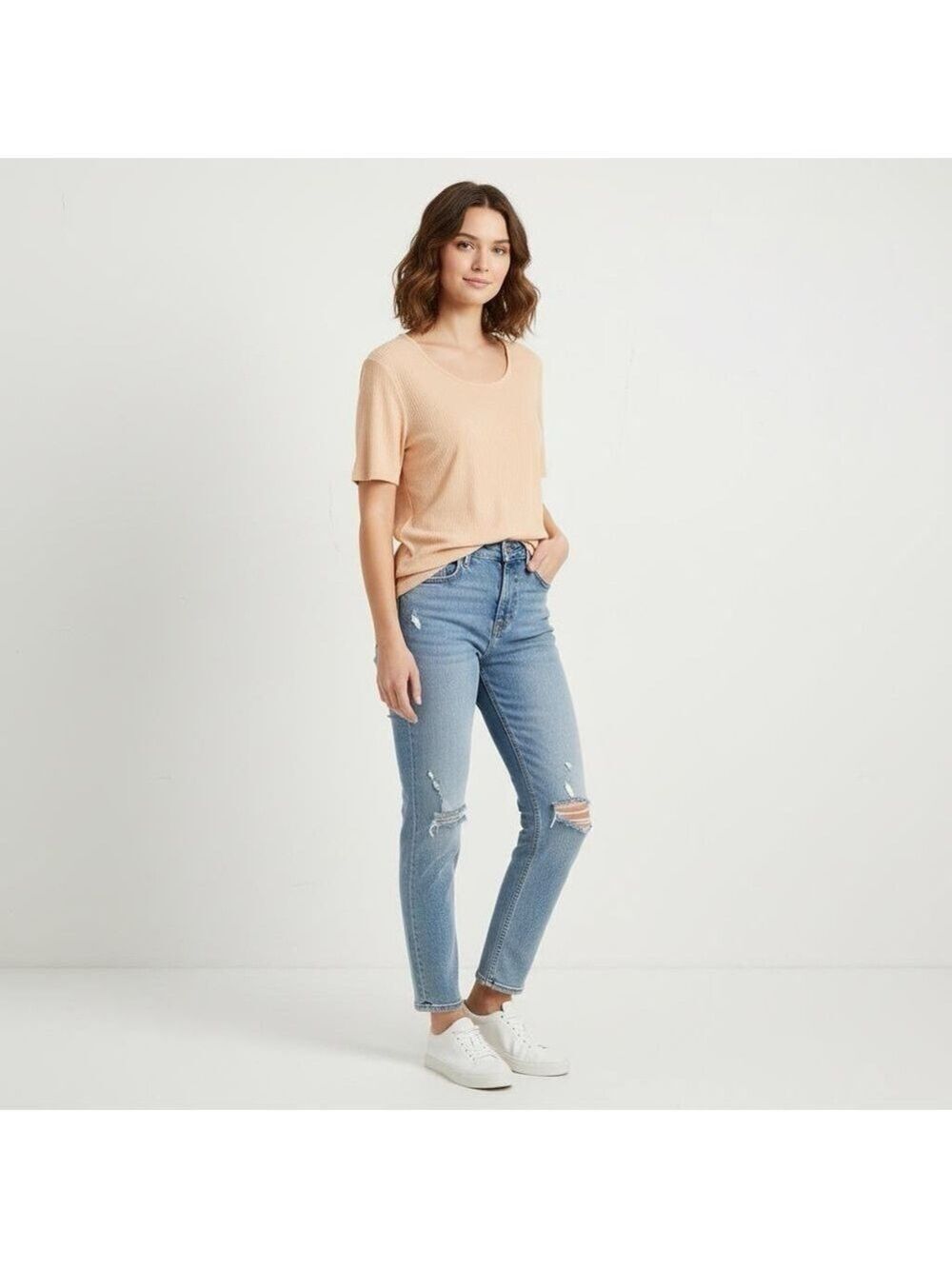 Old Navy Luxe Peach Ribbed Knit Short Sleeve Top size XXL